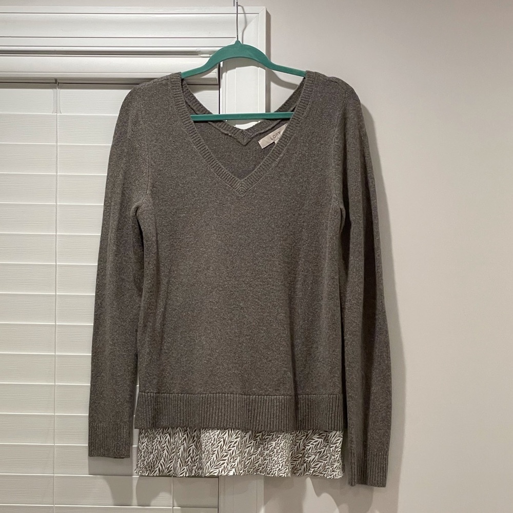 LOFT V-neck Sweater with Faux Blouse Layer